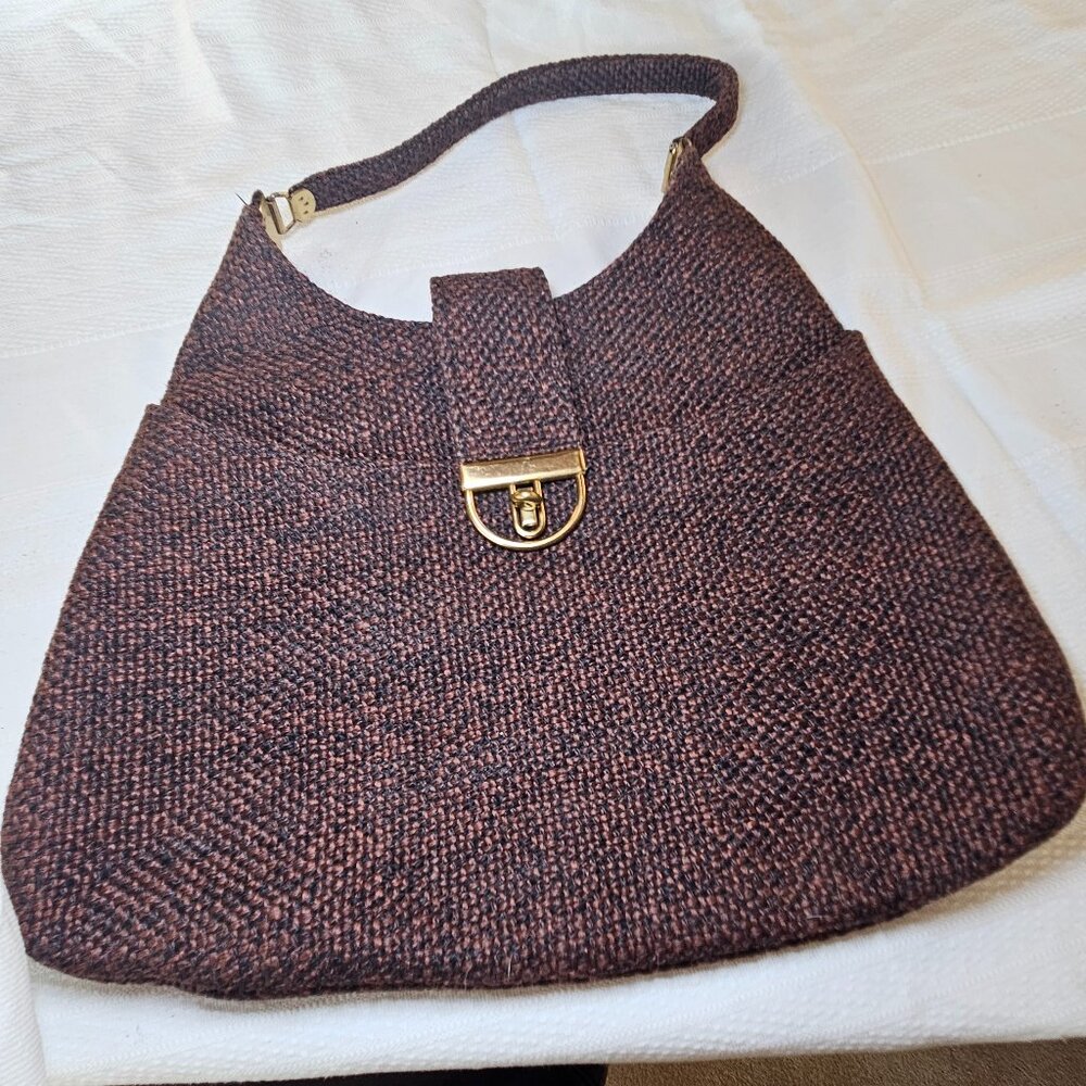 Vintage Tweed Handbag With Brass Fastener, Fantastic Condition! Looks New.